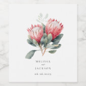 Protea Blush Waterverf Bloemen bruiloft Wijn Etiket (Enkel label)