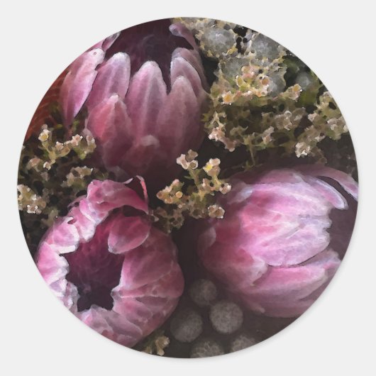 Protea Bouquet Ronde Sticker (Voorkant)