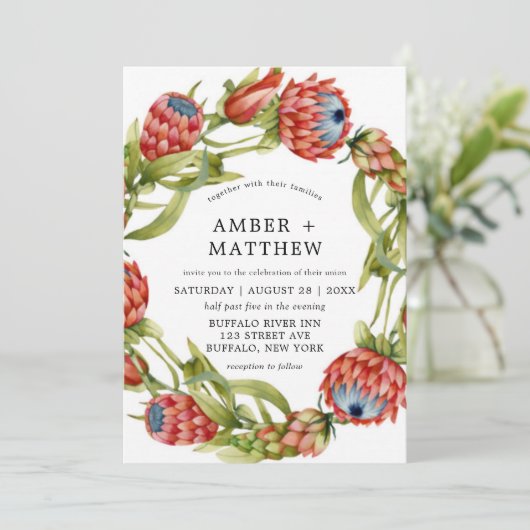 Protea Colorful Waterverf Flower Wedding Invites (Staand voorkant)