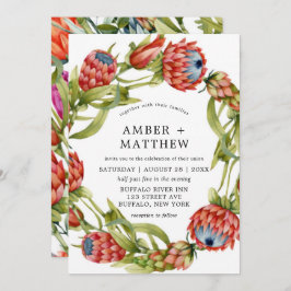 Protea Colorful Waterverf Flower Wedding Invites