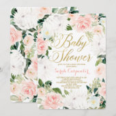 Protea floral Baby shower meisje uitnodiging (Voorkant / Achterkant)