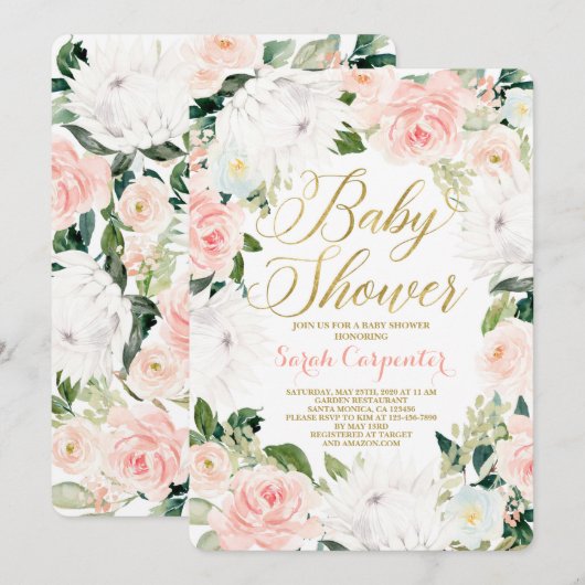 Protea floral Baby shower meisje uitnodiging (Voorkant / Achterkant)