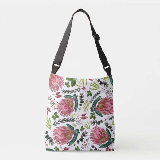 Protea Floral Waterverf Botanisch Crossbody Tas (Voorkant)