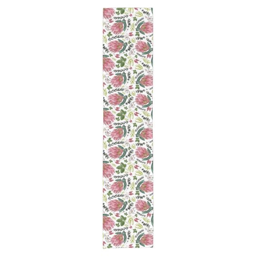 Protea Floral Waterverf Botanisch Korte Tafelloper (Voorkant)