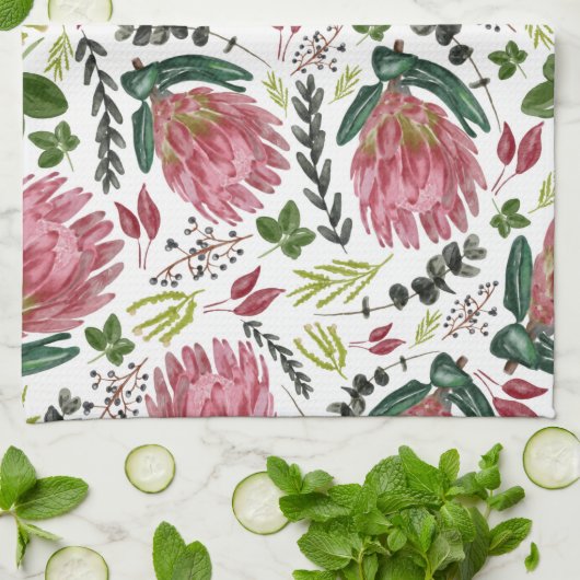 Protea Floral Waterverf Botanisch Theedoek (Gevouwen)
