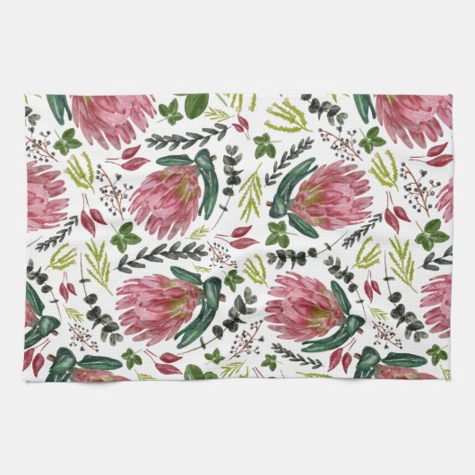 Protea Floral Waterverf Botanisch Theedoek (Horizontaal)