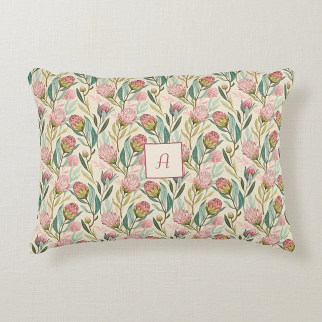 Protea Flower  Floral pink green Pattern monogram Accent Kussen (Voorkant)