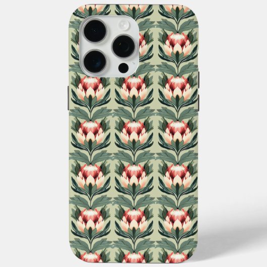 Protea Flower Pattern Coral Sage Tones iPhone Case (Achterkant)