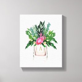 Protea Flowers Elegant Monogram Perfume Bottle Canvas Afdruk