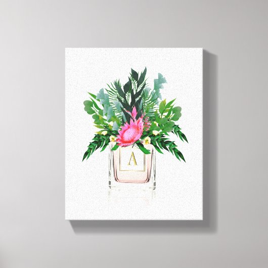 Protea Flowers Elegant Monogram Perfume Bottle Canvas Afdruk (Voorkant)