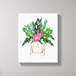 Protea Flowers Elegant Monogram Perfume Bottle Canvas Afdruk