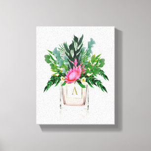 Protea Flowers Elegant Monogram Perfume Bottle Canvas Afdruk