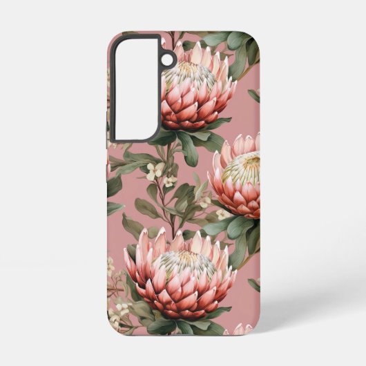 Protea Flowers Fynbos Roze Wit Groen Telefoonhoes Samsung Galaxy Hoesje (Achterkant)