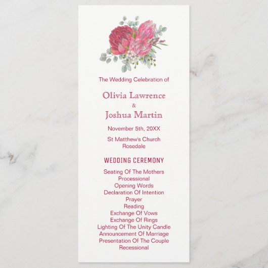 Protea Flowers Waterverf Trouwprogramma's Programmakaart (Voorkant)