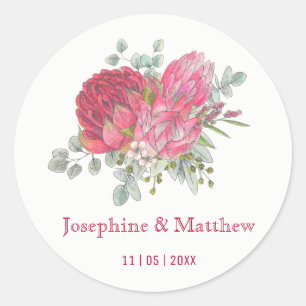 Protea Flowers Waterverf Trouwstickers Ronde Sticker