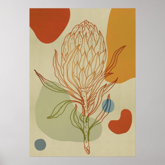 Protea Line Abstract Shapes Trendy Botanical Poster (Voorkant)