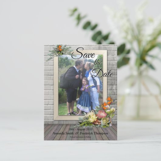 Protea - Strelitzia Bloemen Bewaar de Datum Aankondigingskaart (Staand voorkant)