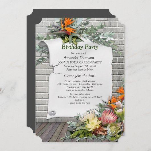 Protea - Strelitzia Flower Birthday Party Kaart (Voorkant / Achterkant)