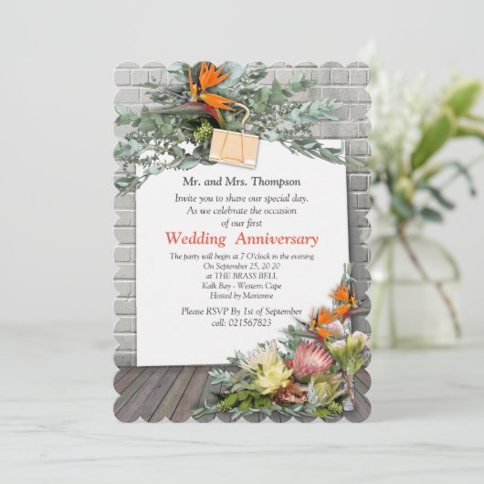 Protea - Strelitzia Flower Bouquets Jubileum Kaart (Staand voorkant)