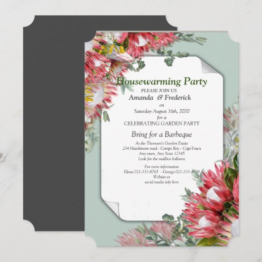 Protea - Strelitzia Flower Houswarming Party Kaart (Voorkant / Achterkant)