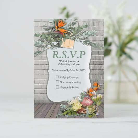 Protea - Strelitzia Flower RSVP Kaartje (Staand voorkant)