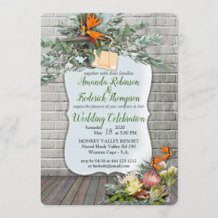 Protea - Strelitzia Flower Wedding Invitation Kaart