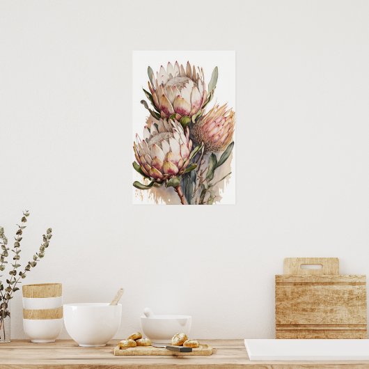 Protea Sugarbushes Flowers Art Print Poster (Keuken)