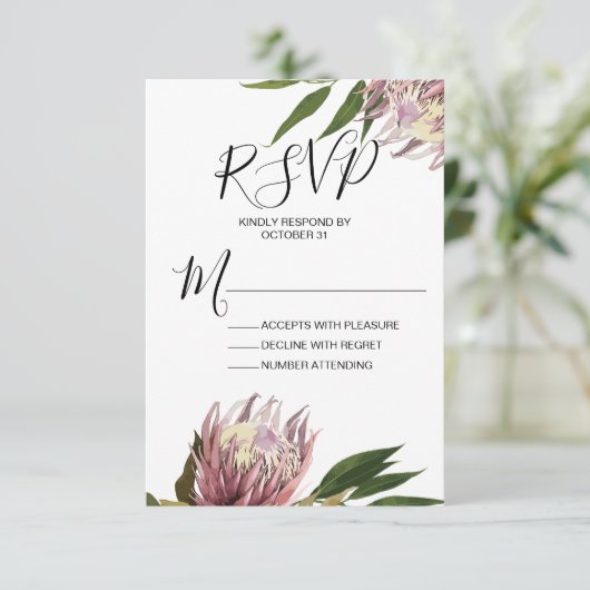 Protea Wedding RSVP Response Kaart (Staand voorkant)
