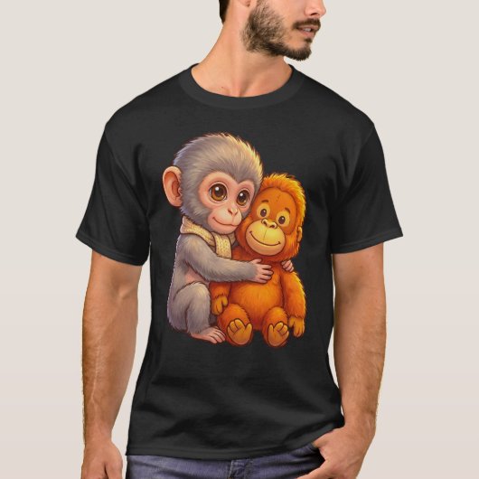Protect Baby Monkey Punch Baby Macaque Hugging T-shirt (Voorkant)