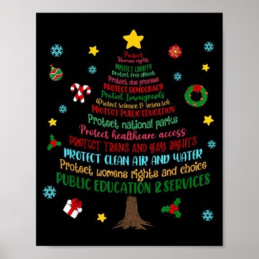 Protect Human Rights Democracy Christmas Tree Men Poster (Voorkant)