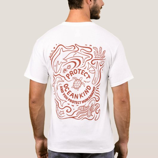 Protect Ocean Kind Eco Awareness Line Art T-shirt (Achterkant)