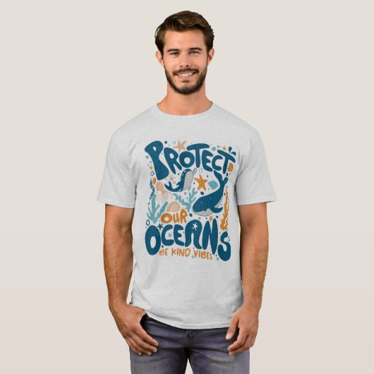 “Protect Our Oceans” Eco-Friendly Tee T-shirt (Voorkant volledig)