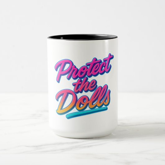 Protect the Dolls Neon Retro Art Mok (Midden)
