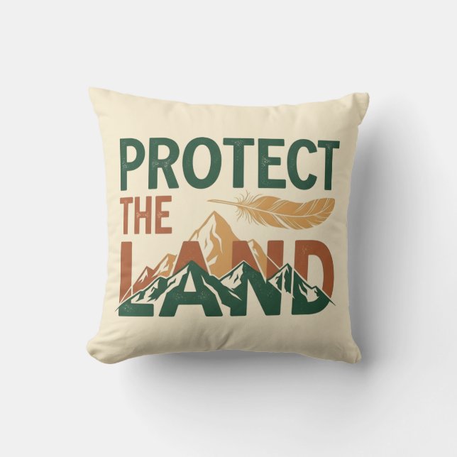 "Protect the Land" Bergen met Veer Kussen (Voorkant)