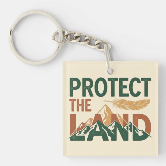 "Protect the Land" Bergen met Veer  Sleutelhanger (Voorkant)