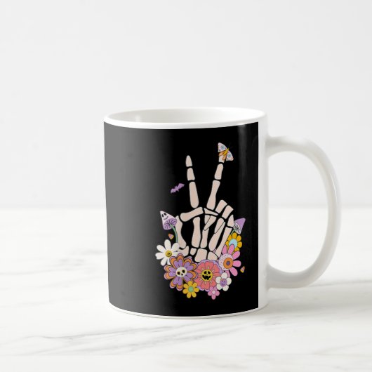 Protect Your Peace Flower Skull Skeleton Hand Ment Koffiemok (Rechts)