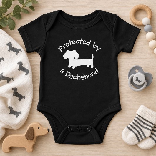 Protected by a Dachshund - Baby Wiener Dog Lover B Romper