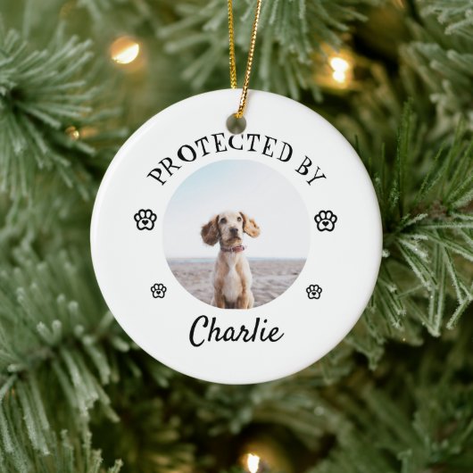 Protected By Dog Photo Paw Print Design Keramisch Ornament (Boom)