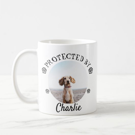 Protected By Dog Photo Paw Print Design Koffiemok (Links)