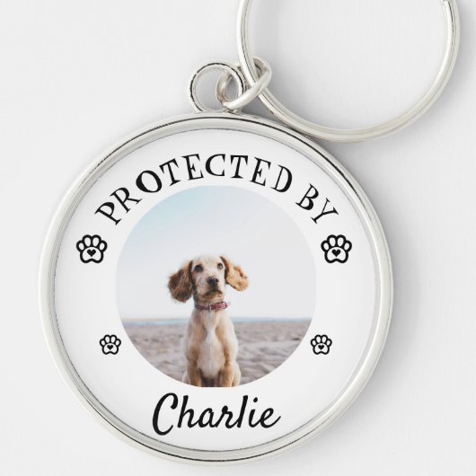 Protected By Dog Photo Paw Print Design Sleutelhanger (Voorkant)