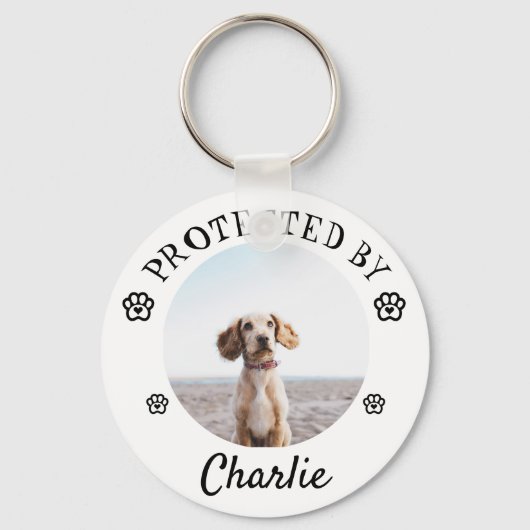 Protected By Dog Photo Paw Print Design Sleutelhanger (Voorkant)