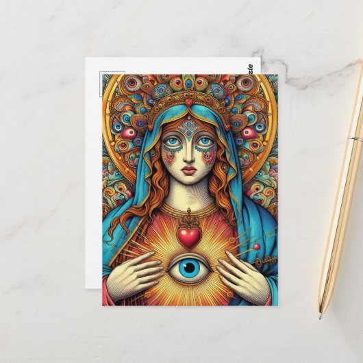 Protection From Evil Sacred Heart Of Mary Briefkaart (Voorkant / Achterkant in situ)