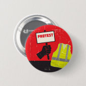 Protest Sign. met geel vest Ronde Button 5,7 Cm (Voorkant /achterkant)