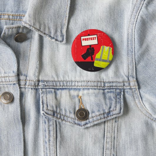 Protest Sign. met geel vest Ronde Button 5,7 Cm (In situ)