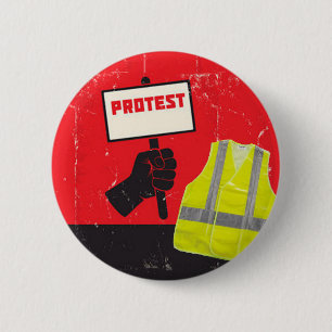 Protest Sign. met geel vest Ronde Button 5,7 Cm