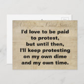 Protest tegen mijn eigen Dime Own Time Bill of Rig Briefkaart (Voorkant / Achterkant)