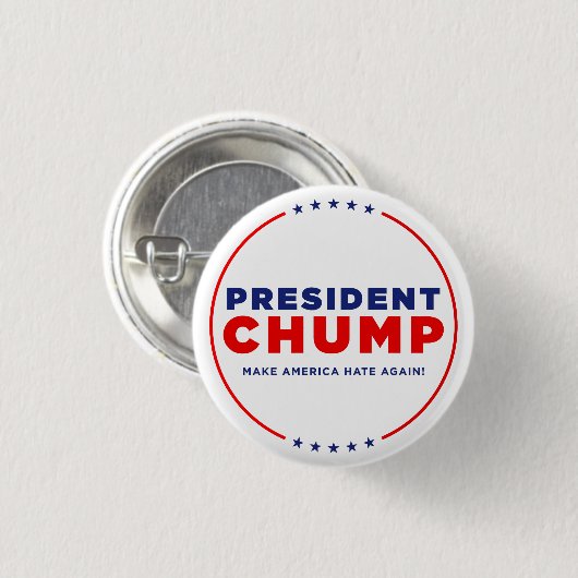 Protest Trump: Button "Presidenten pomp" (Voorkant /achterkant)