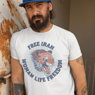 Protest van Free Iran Angry Lion Blue T-shirt
