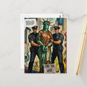 protesterende lady liberty gearresteerd door polit briefkaart