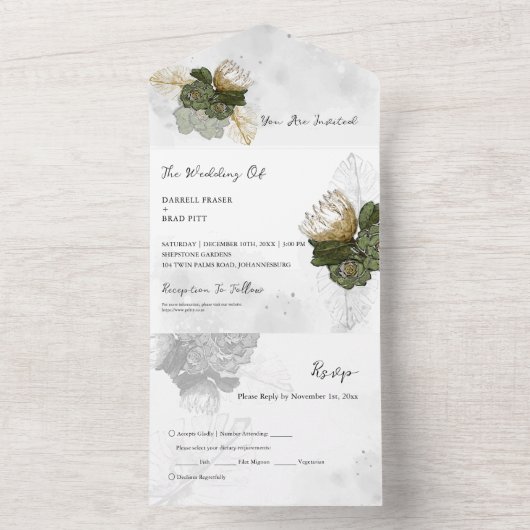 Protheebloem Alle in één bruiloft uitgenodigd All In One Uitnodiging (Binnen)